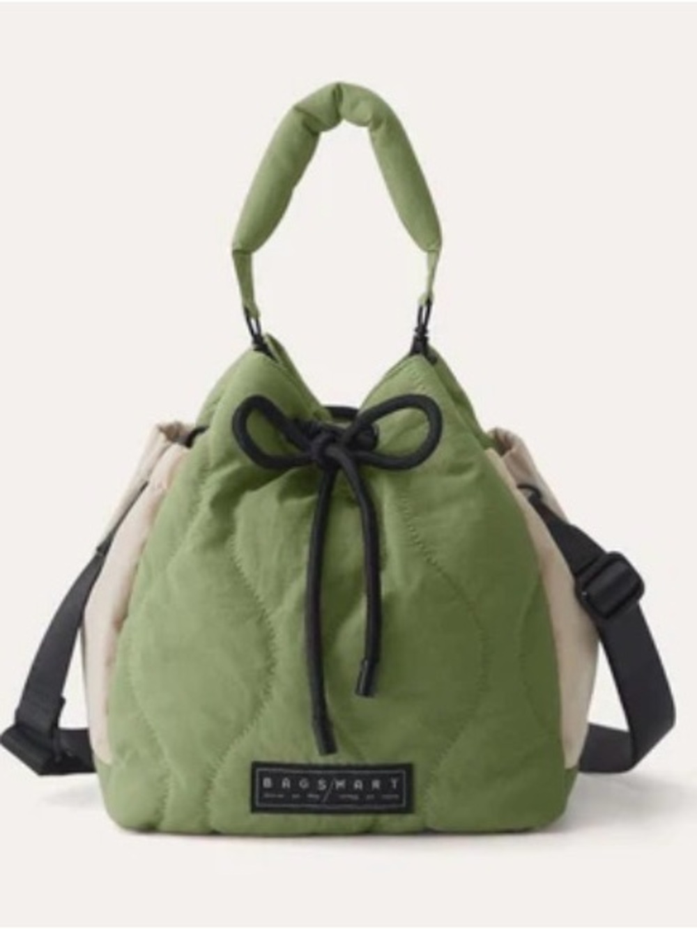 Paz Drawstring Nylon Bucket Bag - Green and Beige great for Gym, work to evening